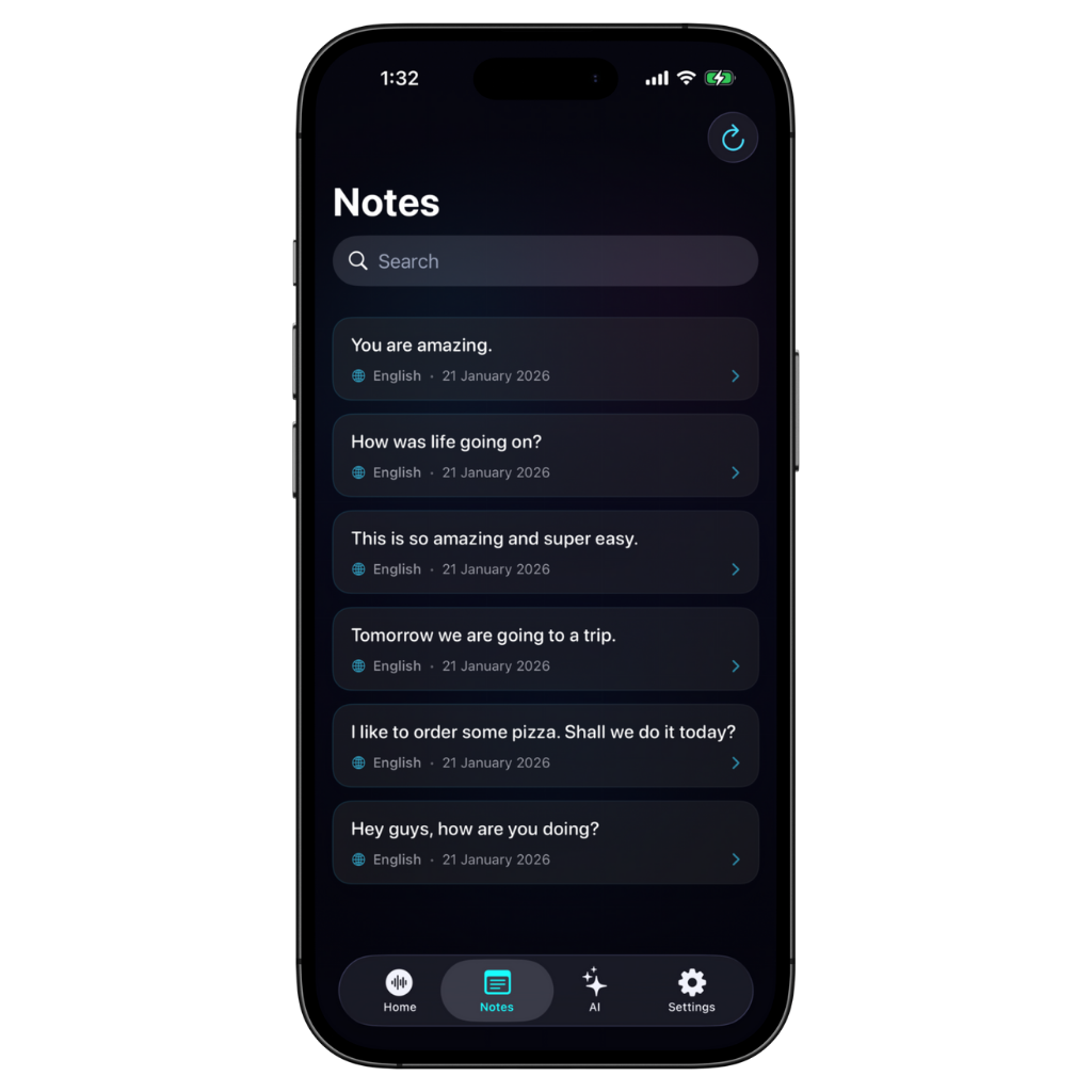 Saved Notes Feature